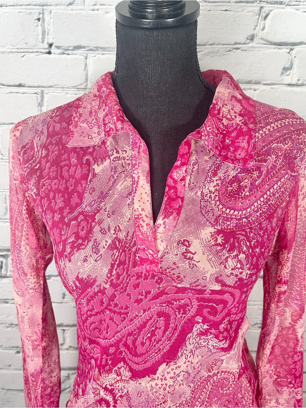 Vintage Y2K Love Potion Sheer Paisley Top Blouse Large Pink Bell Sleeve Boho - Picture 4 of 12